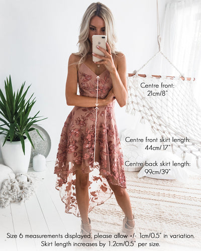 Saskia High Low Dress - Embroidery Rose